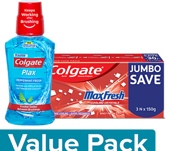 MaxFresh Toothpaste Gel Anticavity 300 g + Plax Mouthwash Peppermint Fresh 250ml