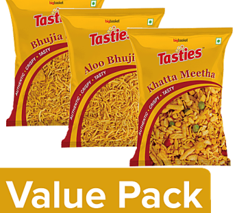 Handmade Bhujia Sev+Namkeen Aloo Bhujia-Mint Masala+Namkeen Khatta Meetha(150 g)